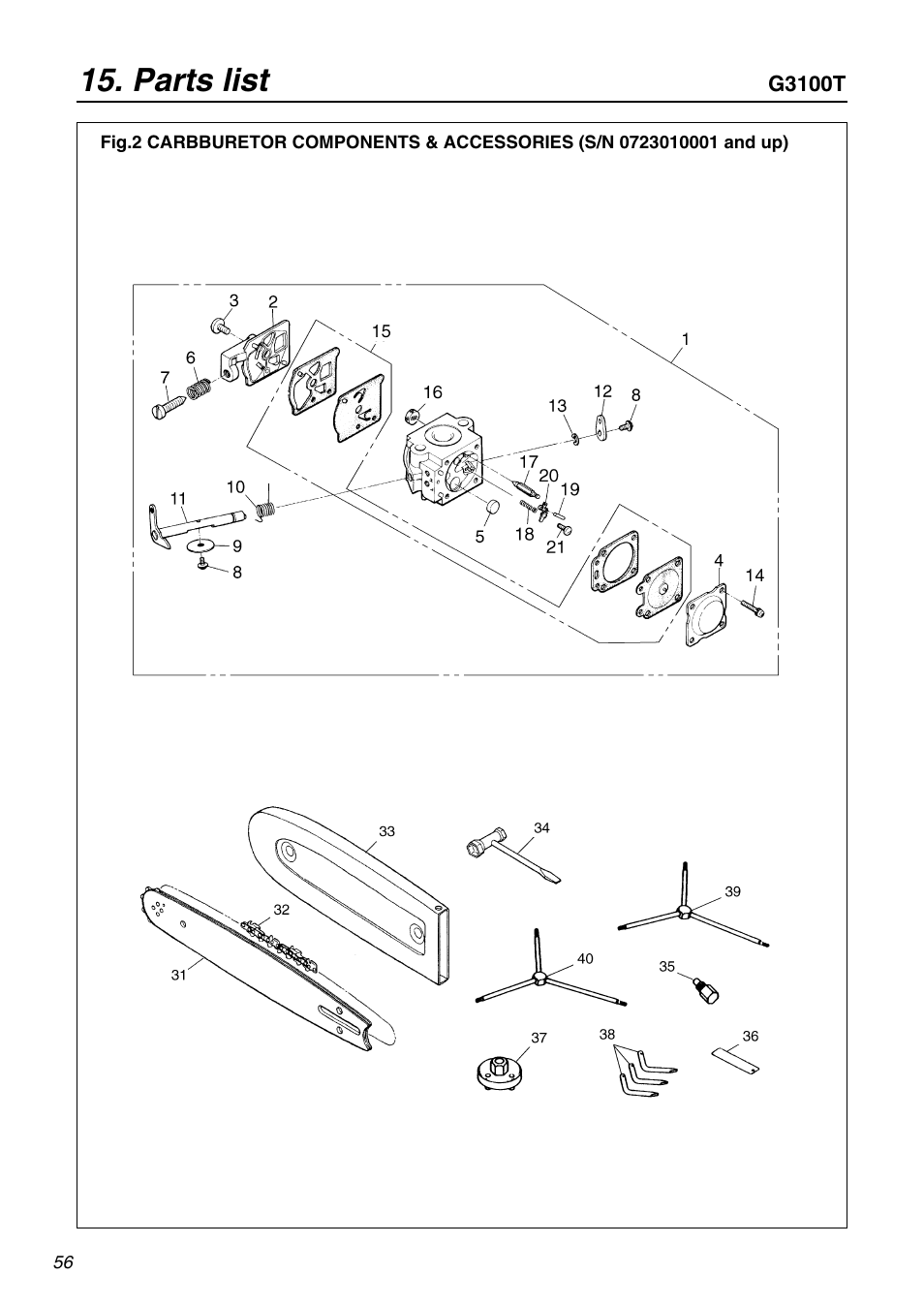 Parts list | RedMax G3100T User Manual | Page 56 / 64