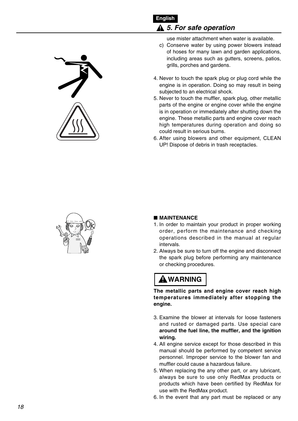 Warning 5. for safe operation | RedMax EBZ5100Q User Manual | Page 18 / 56