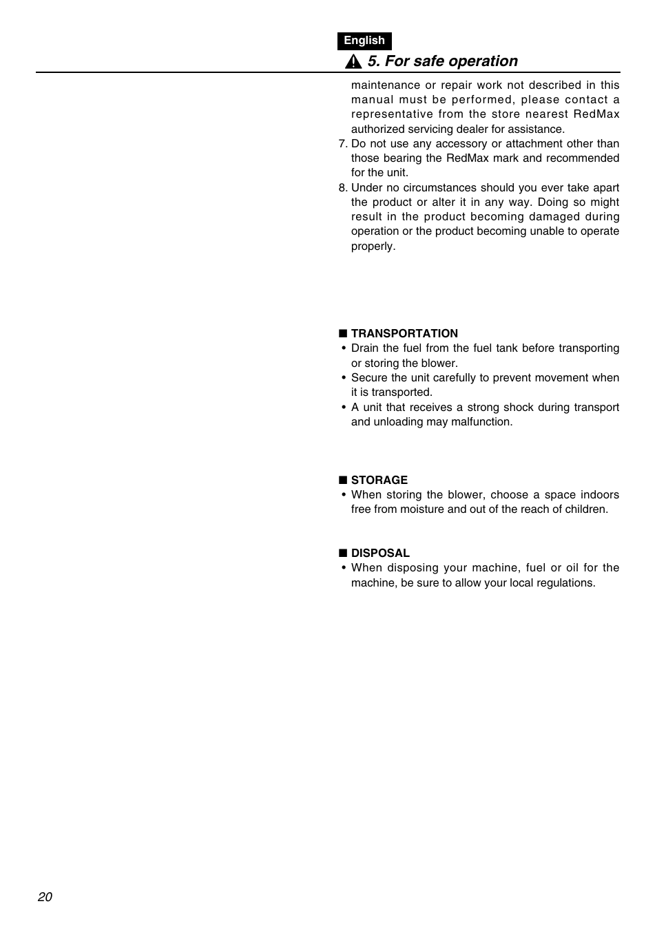 For safe operation | RedMax EBZ5100Q User Manual | Page 20 / 56