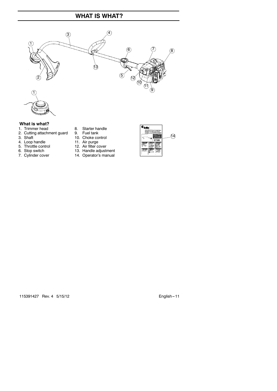 What is what | RedMax Grass Trimmer BT280 User Manual | Page 11 / 25