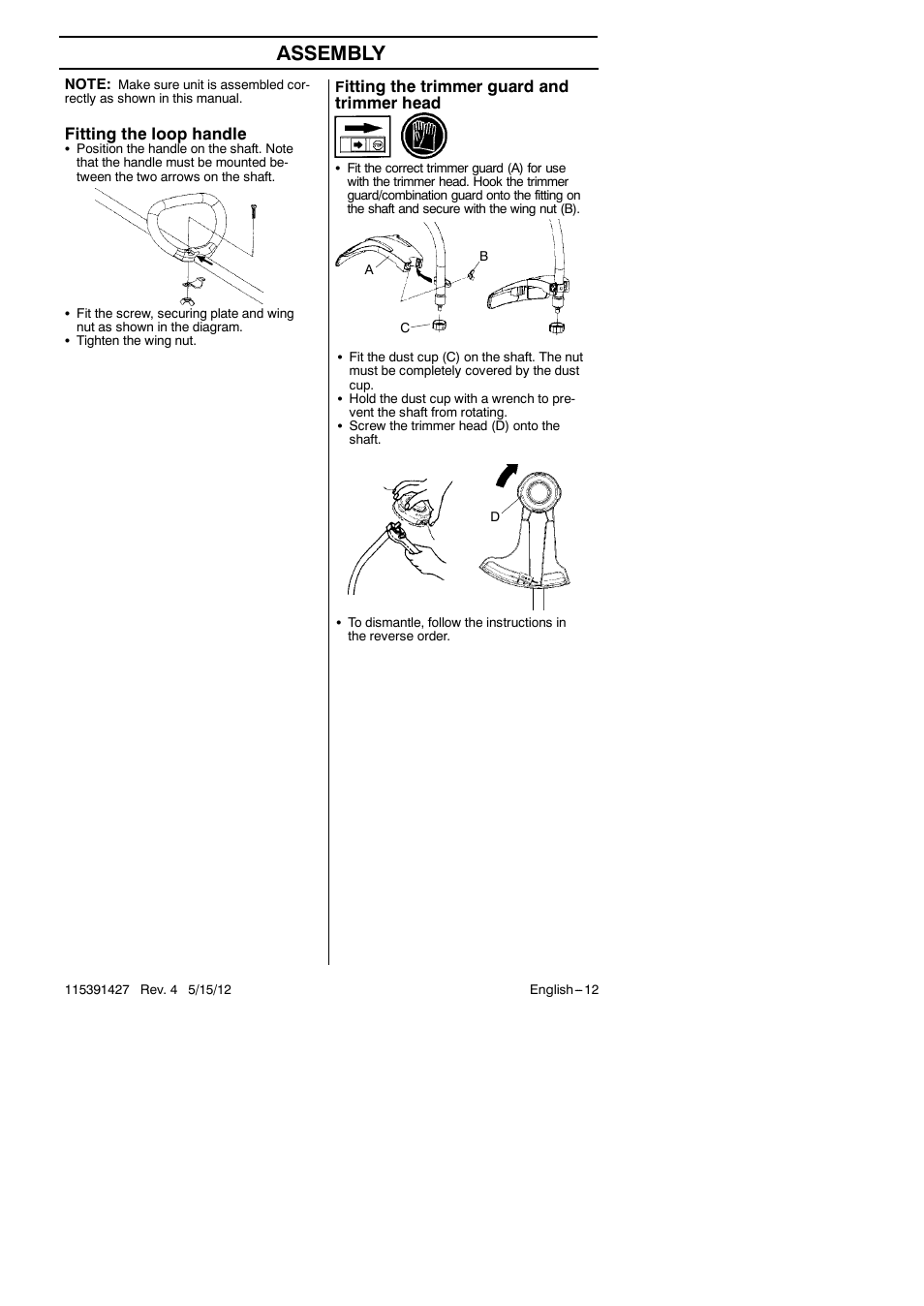 Assembly | RedMax Grass Trimmer BT280 User Manual | Page 12 / 25