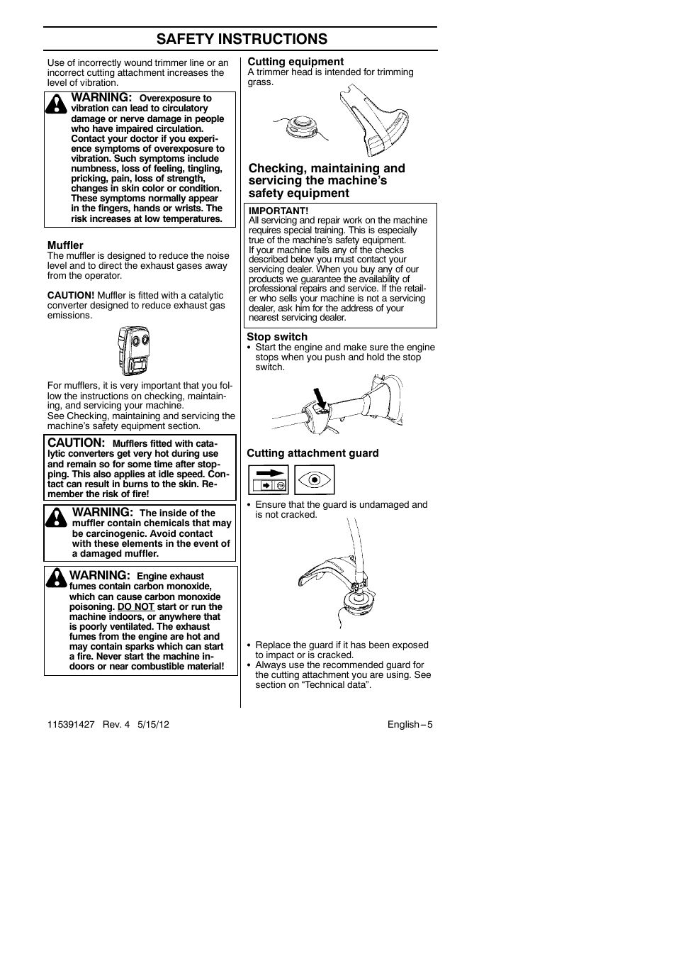 Safety instructions, Warning, Caution | RedMax Grass Trimmer BT280 User Manual | Page 5 / 25