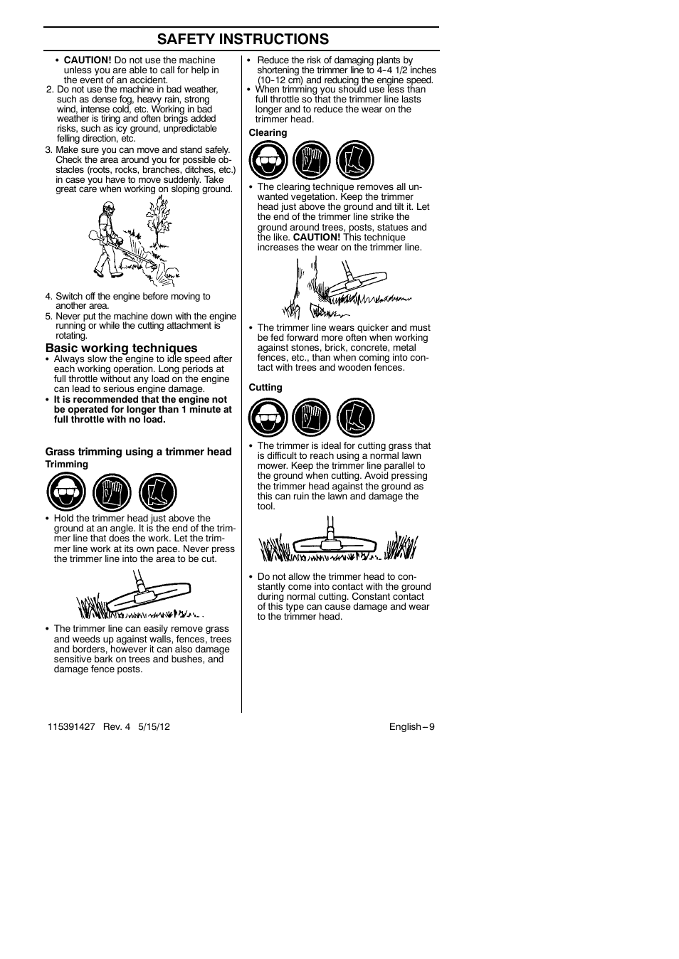 Safety instructions, Basic working techniques | RedMax Grass Trimmer BT280 User Manual | Page 9 / 25