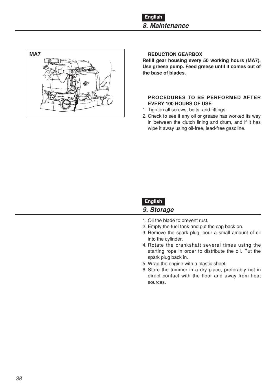 Maintenance, Storage | RedMax HTZ2401 User Manual | Page 38 / 54