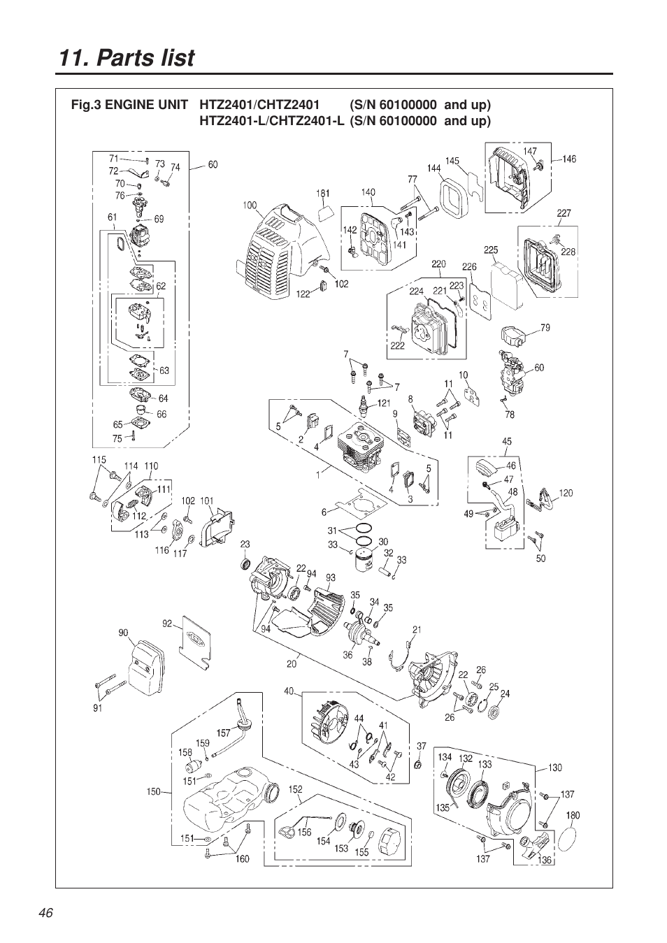Parts list | RedMax HTZ2401 User Manual | Page 46 / 54