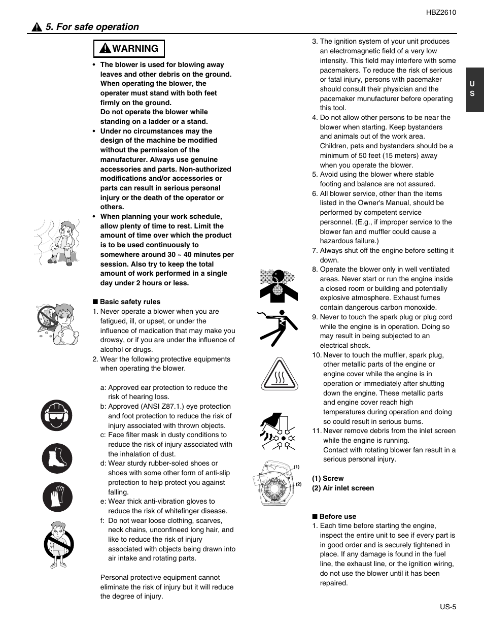 Warning 5. for safe operation | RedMax HBZ2610 User Manual | Page 5 / 16