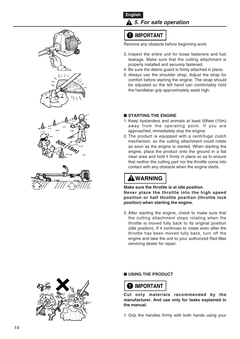 Important warning important 5. for safe operation | RedMax EXZ2401S-PH-CA User Manual | Page 14 / 112