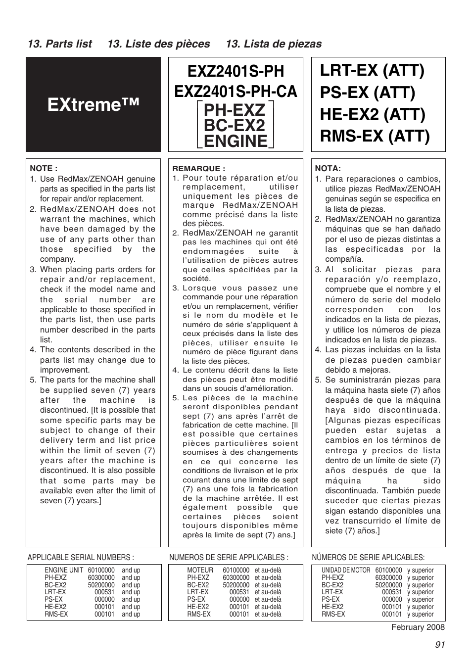 Extreme, Ph-exz     bc-ex2     engine | RedMax EXZ2401S-PH-CA User Manual | Page 91 / 112