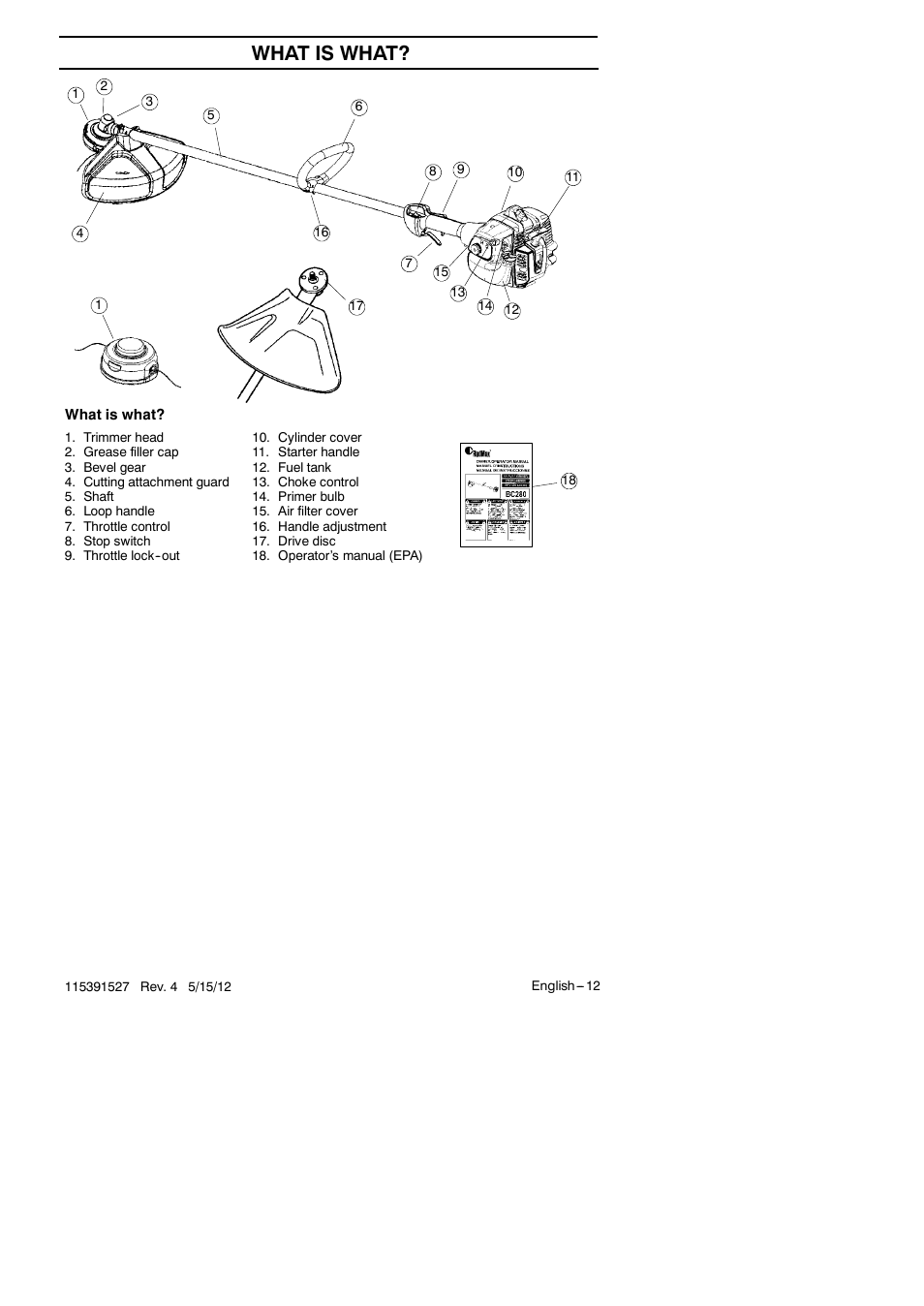 What is what | RedMax BC280 User Manual | Page 12 / 26