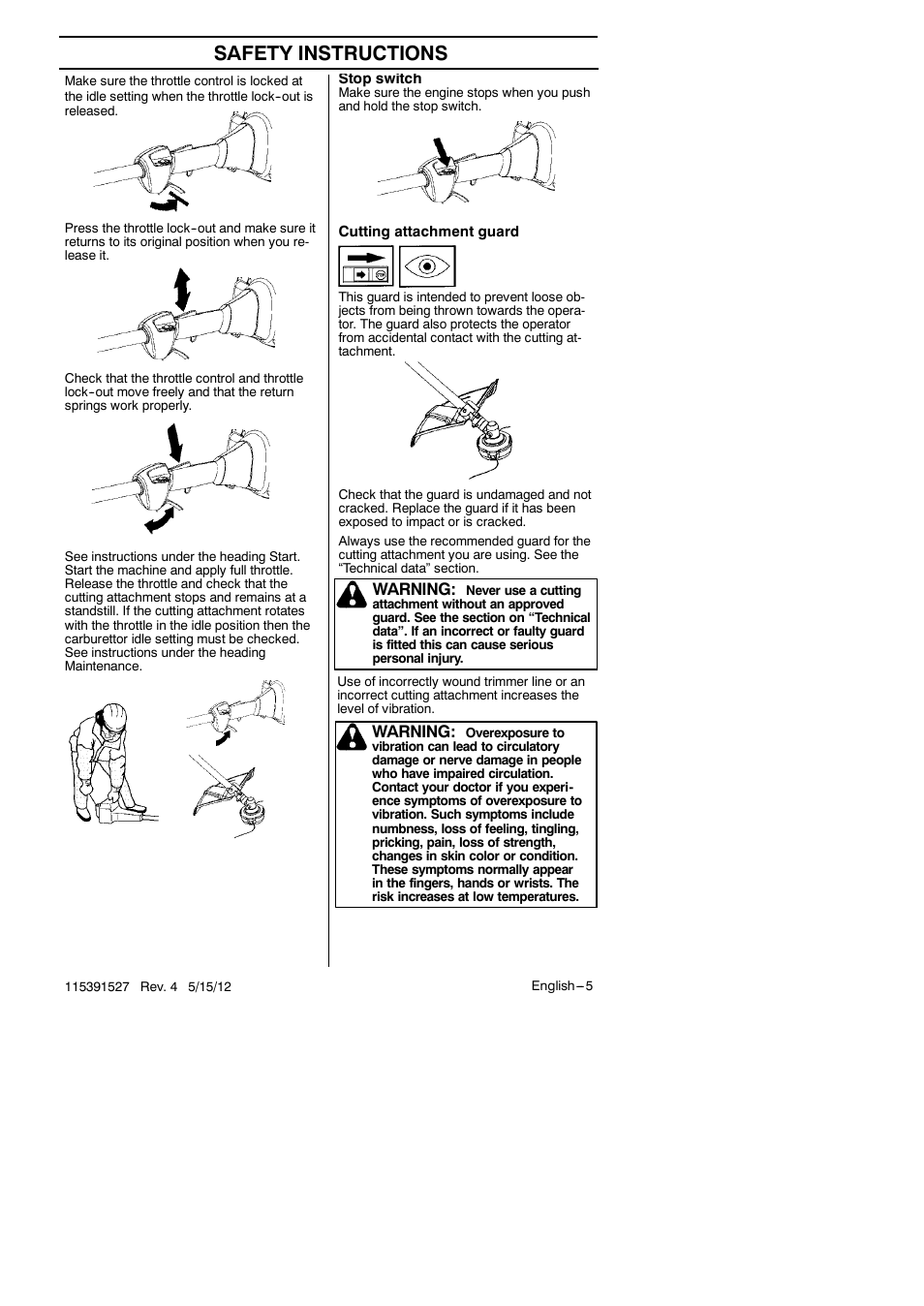 Safety instructions, Warning | RedMax BC280 User Manual | Page 5 / 26