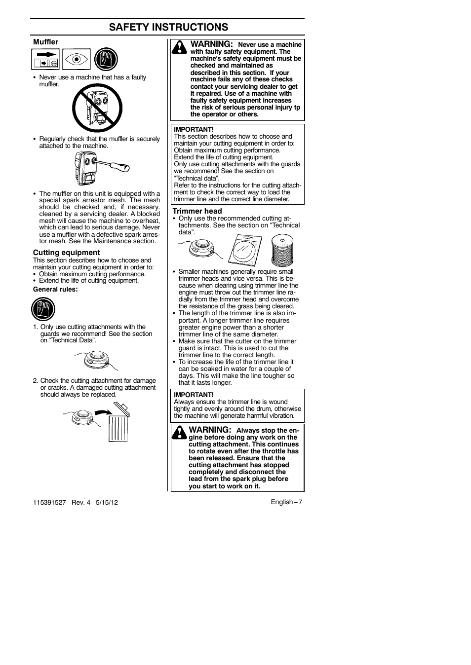 Safety instructions, Warning | RedMax BC280 User Manual | Page 7 / 26