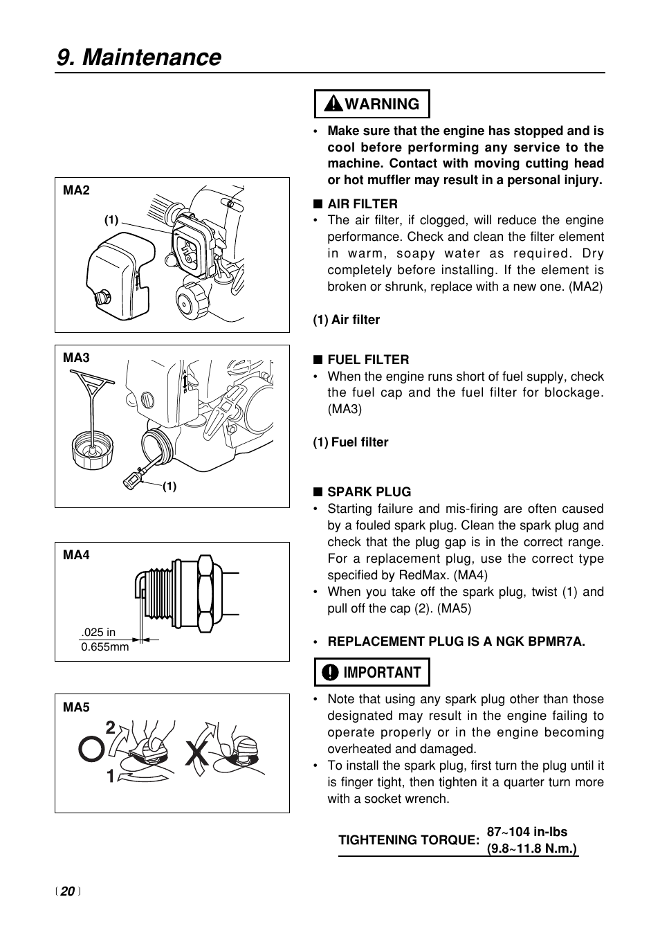 Maintenance | RedMax BC250 User Manual | Page 20 / 32