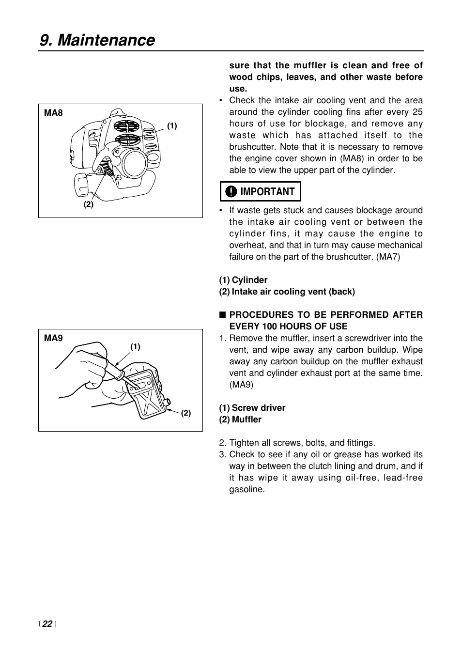 Maintenance, Important | RedMax BC250 User Manual | Page 22 / 32