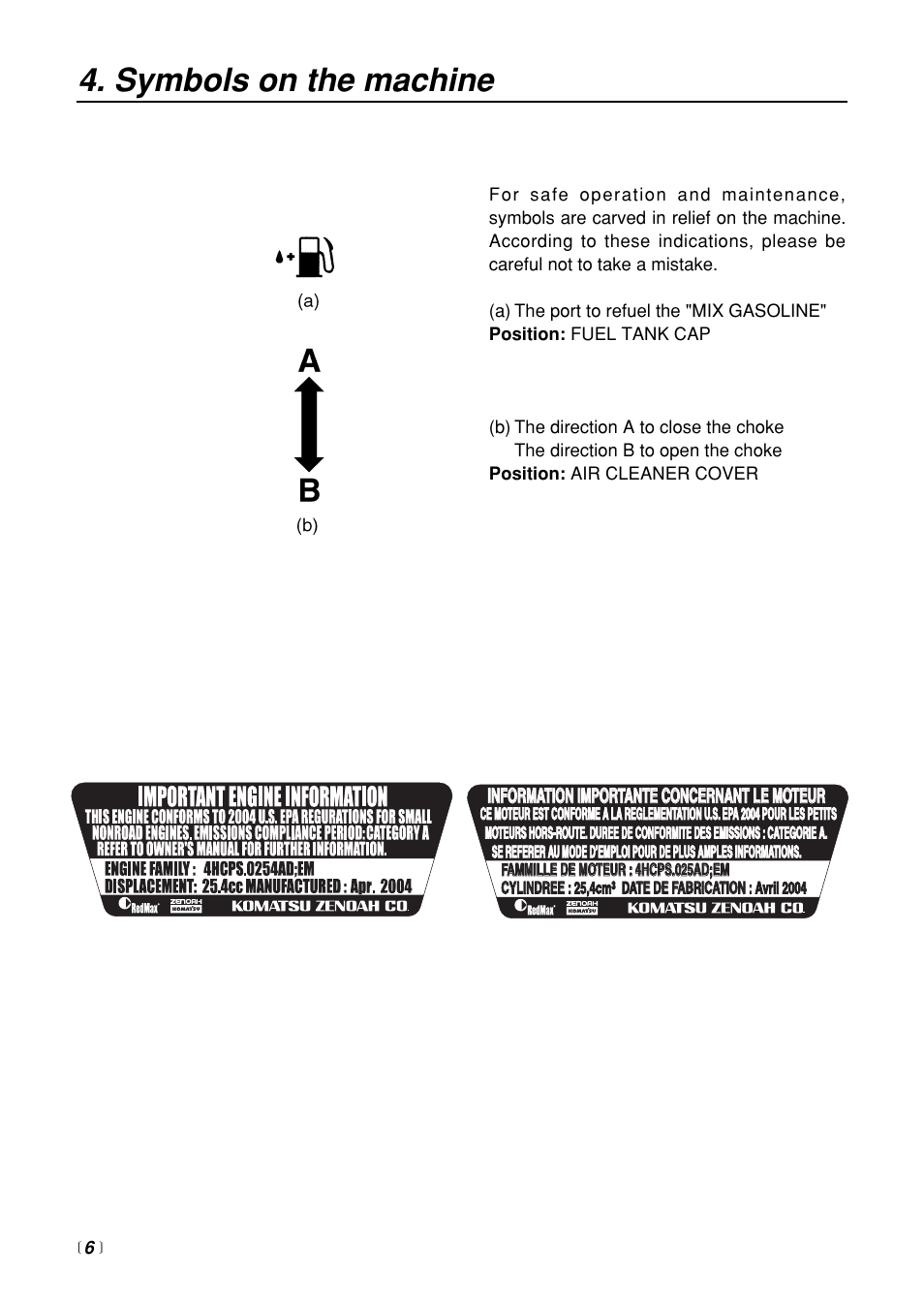 Symbols on the machine | RedMax BC250 User Manual | Page 6 / 32