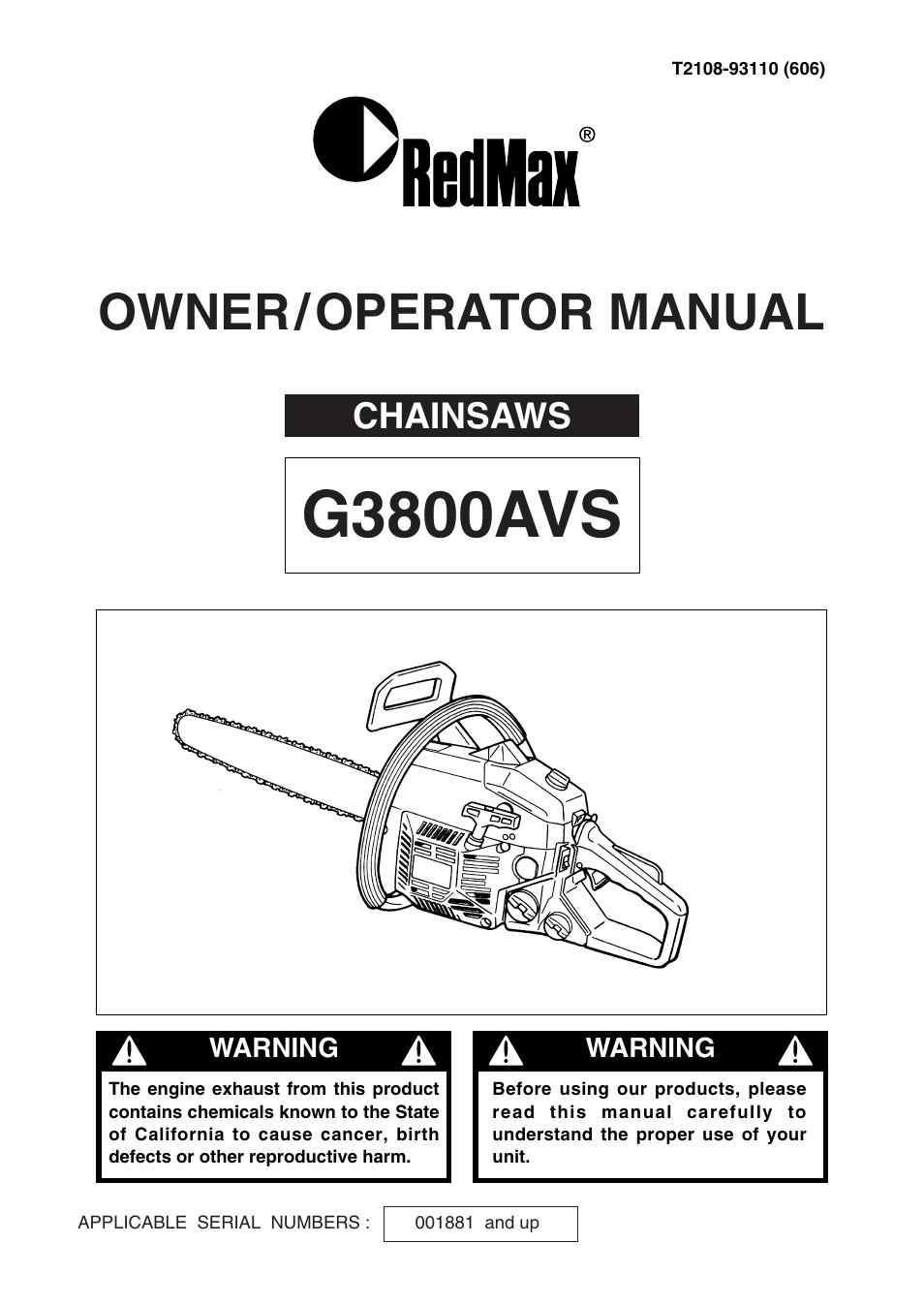 RedMax G3800AVS User Manual | 36 pages