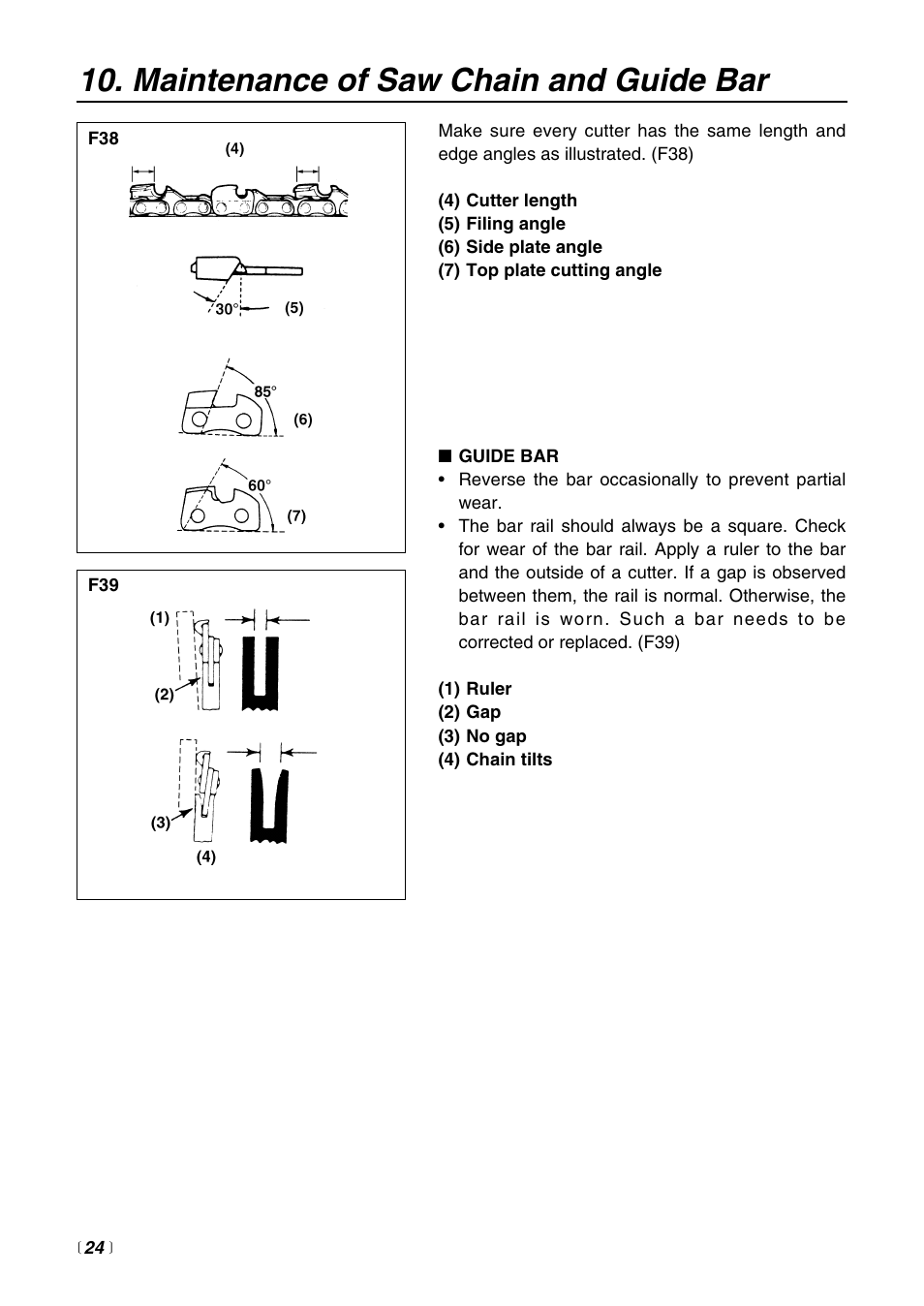 Maintenance of saw chain and guide bar | RedMax G3800AVS User Manual | Page 24 / 36