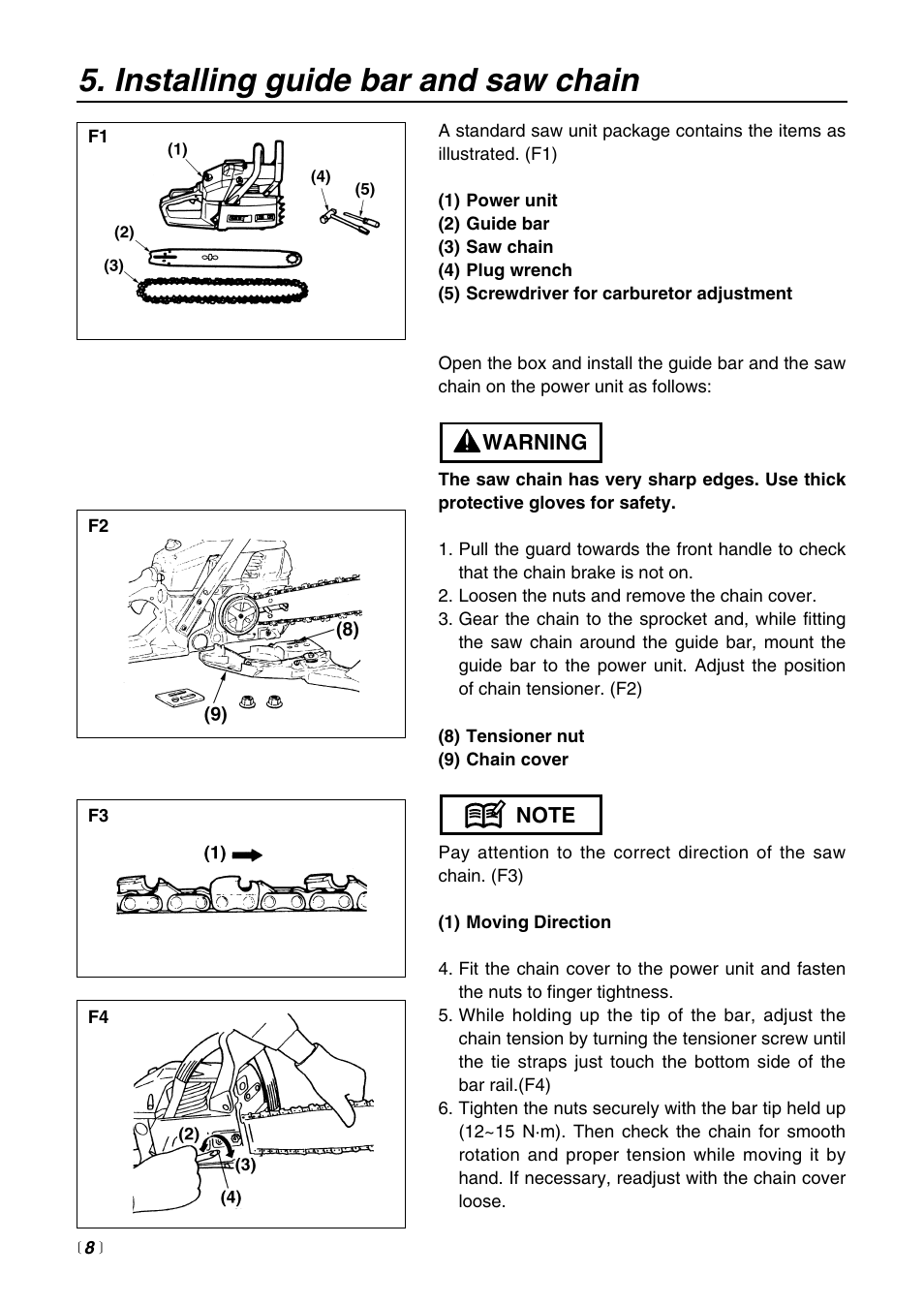 Installing guide bar and saw chain | RedMax G3800AVS User Manual | Page 8 / 36