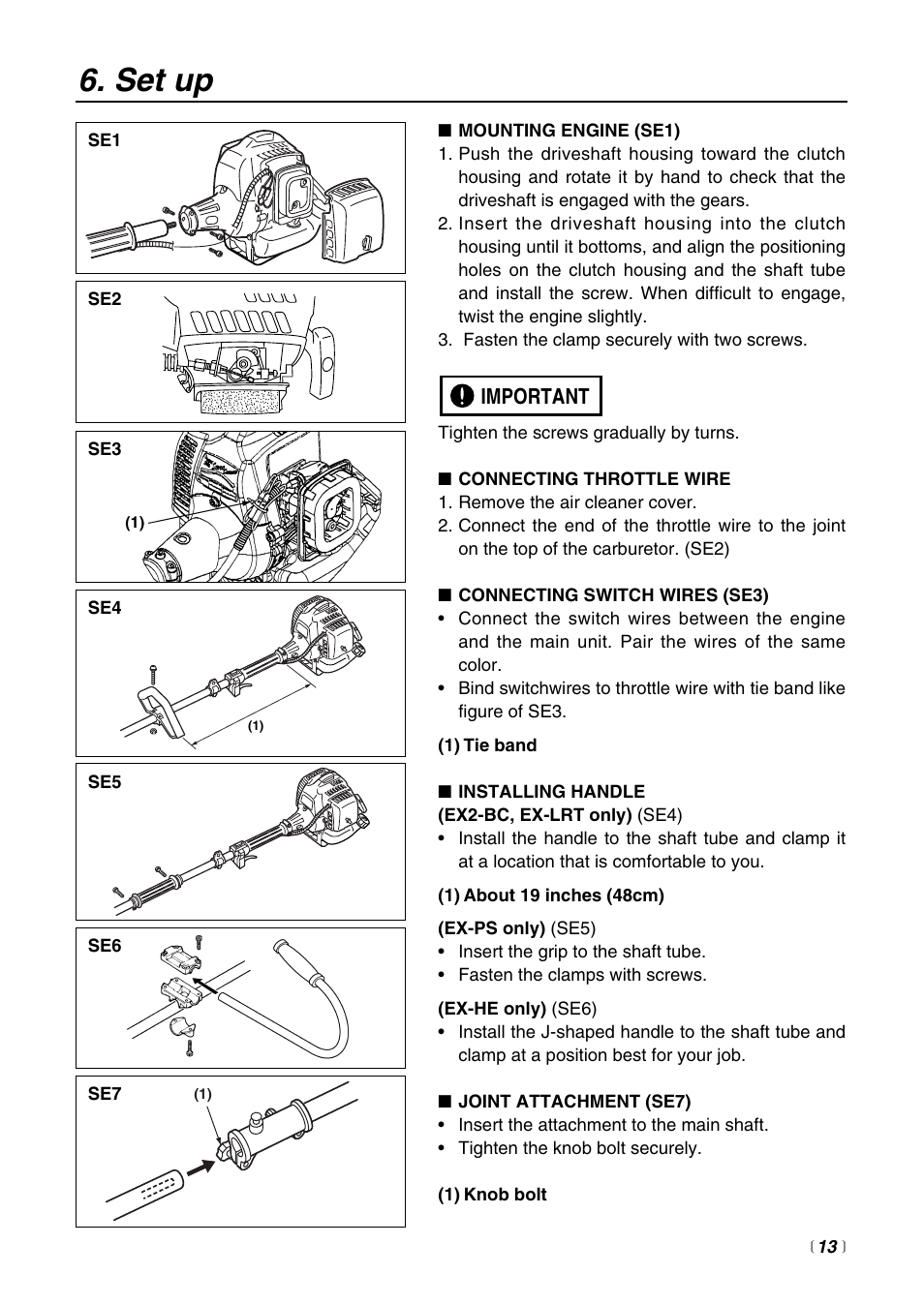 Set up, Important | RedMax EXZ2401S-BC User Manual | Page 13 / 60