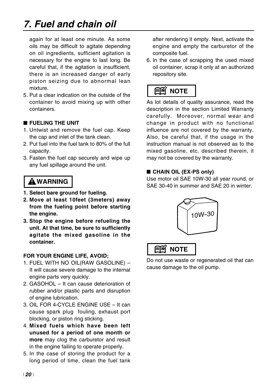 Fuel and chain oil | RedMax EXZ2401S-BC User Manual | Page 20 / 60