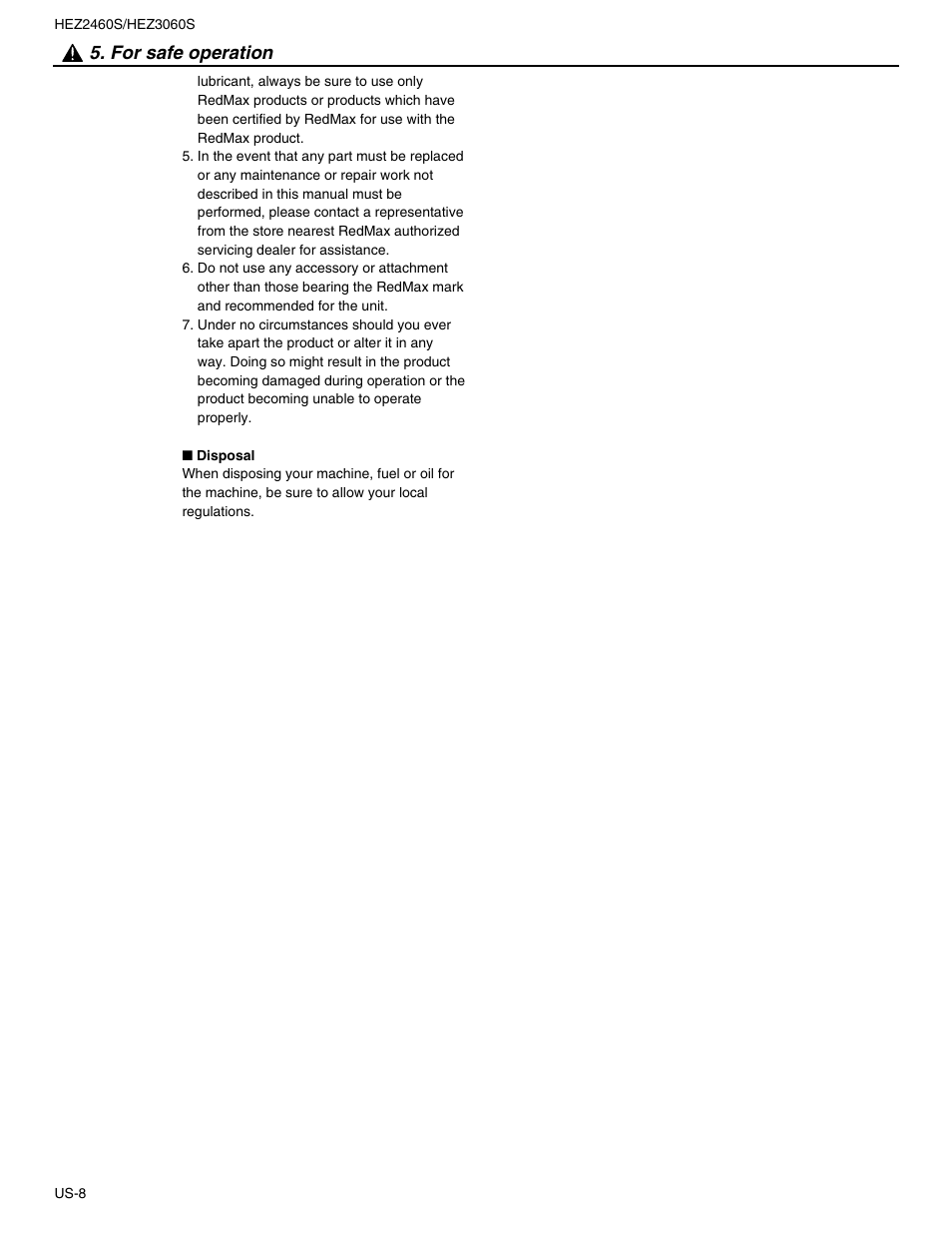 For safe operation | RedMax HEZ2460S User Manual | Page 8 / 20
