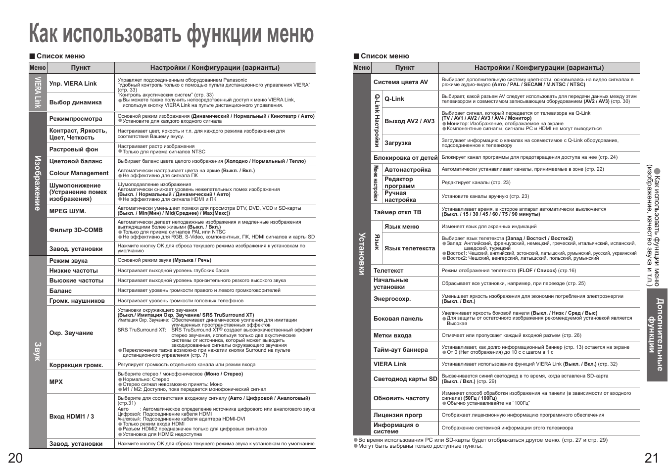 Как использовать функции меню | Panasonic TH-R42PV700 User Manual | Page 11 / 22