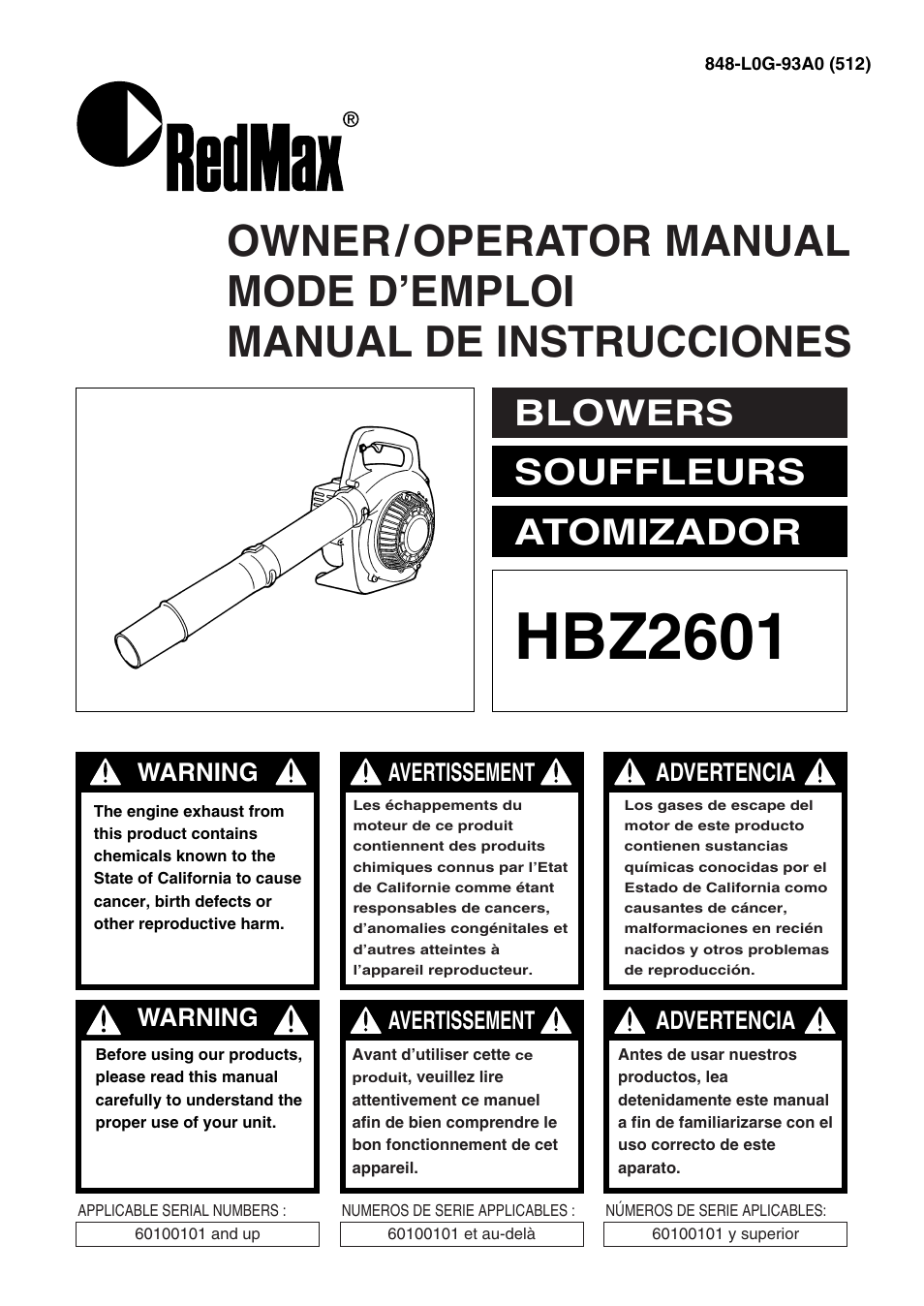 RedMax HBZ2601 User Manual | 56 pages