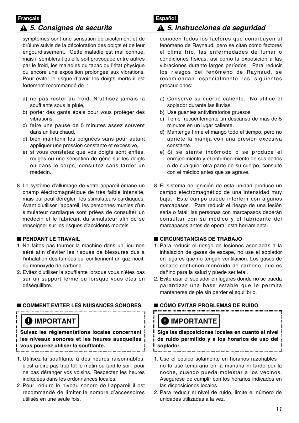 Important | RedMax HBZ2601 User Manual | Page 11 / 56