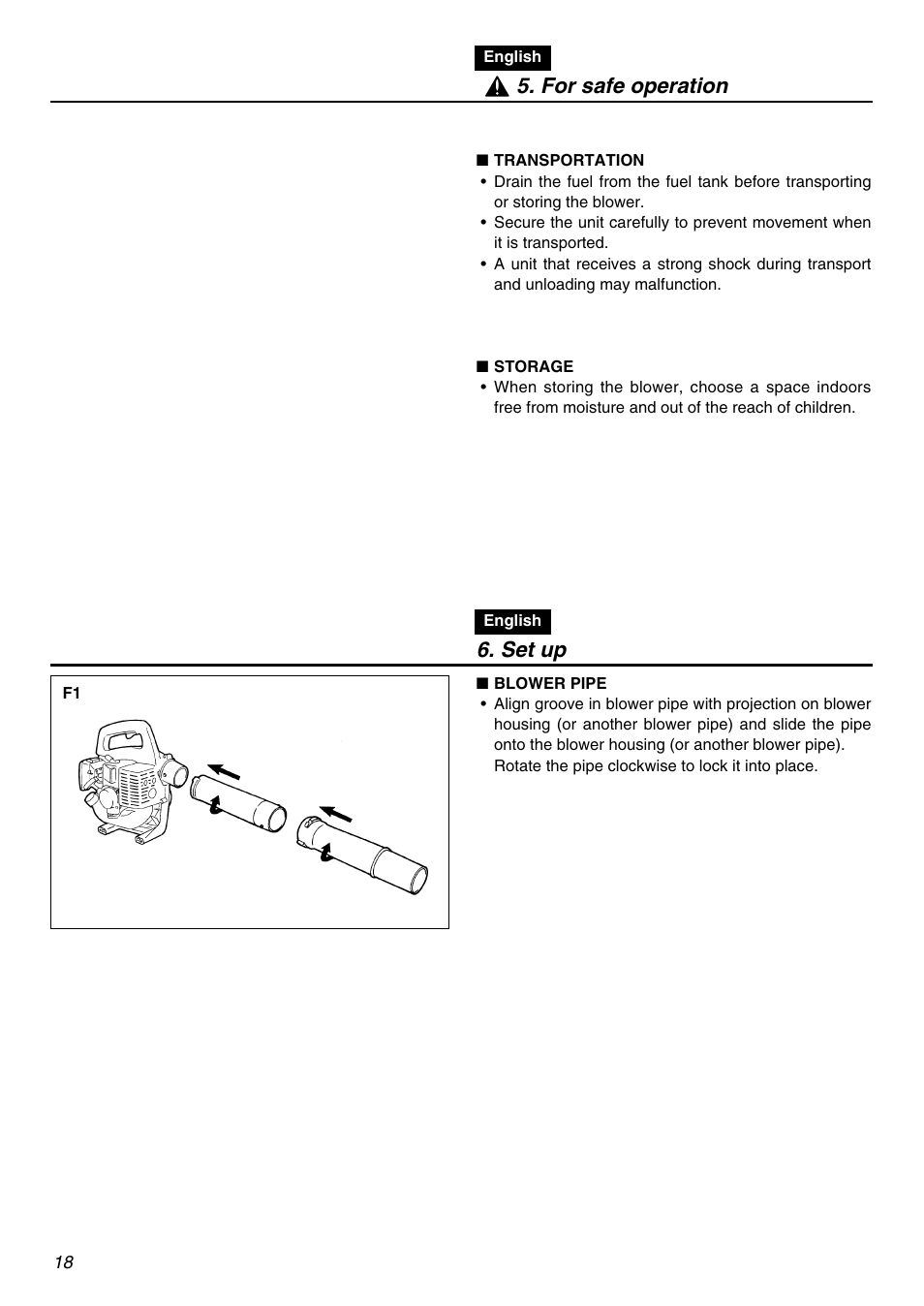 For safe operation, Set up | RedMax HBZ2601 User Manual | Page 18 / 56