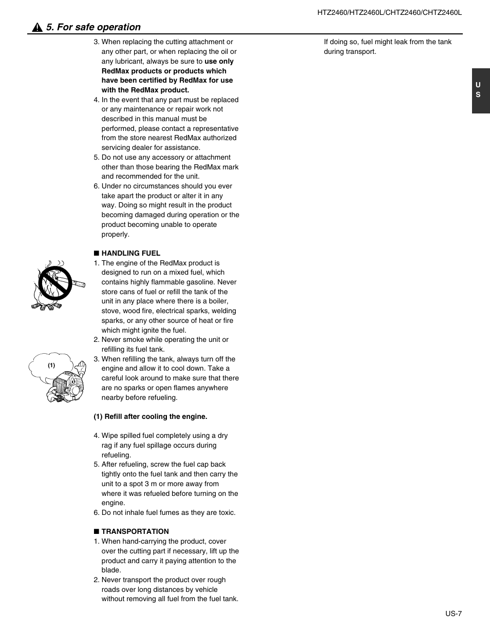 For safe operation | RedMax HTZ2460L User Manual | Page 7 / 17