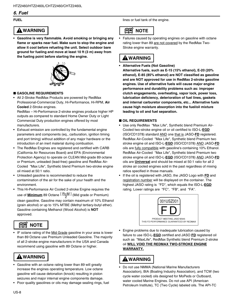 Fuel | RedMax HTZ2460L User Manual | Page 8 / 17