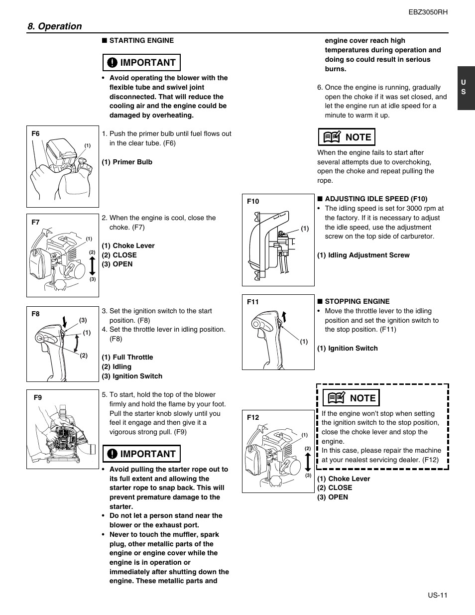 Operation, Important | RedMax EBZ3050RH User Manual | Page 11 / 16
