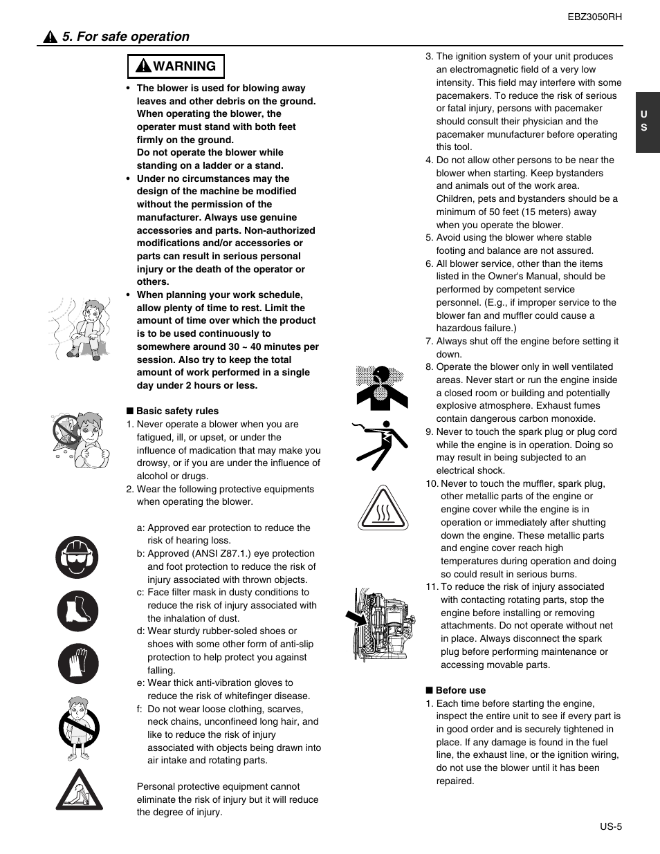 Warning 5. for safe operation | RedMax EBZ3050RH User Manual | Page 5 / 16