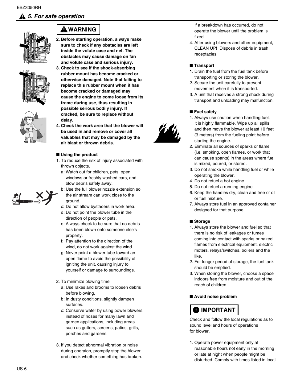 For safe operation, Warning, Important | RedMax EBZ3050RH User Manual | Page 6 / 16