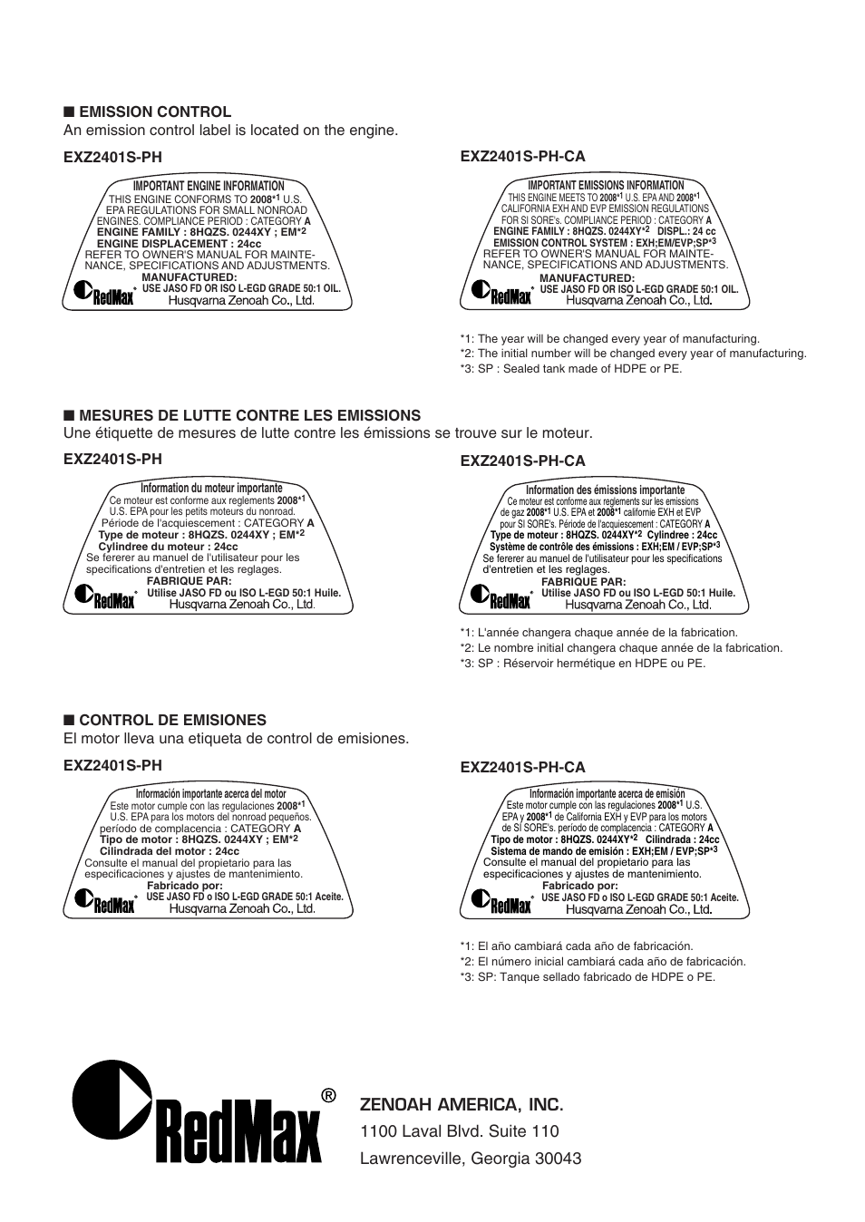 Exz2401s-ph-ca | RedMax EXZ2401S-PH User Manual | Page 112 / 112