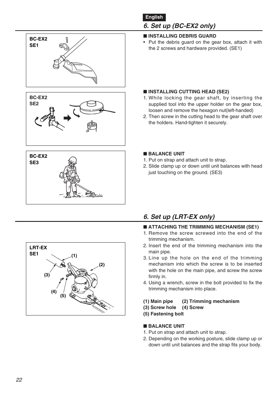 Set up (lrt-ex only), Set up (bc-ex2 only) | RedMax EXZ2401S-PH User Manual | Page 22 / 112