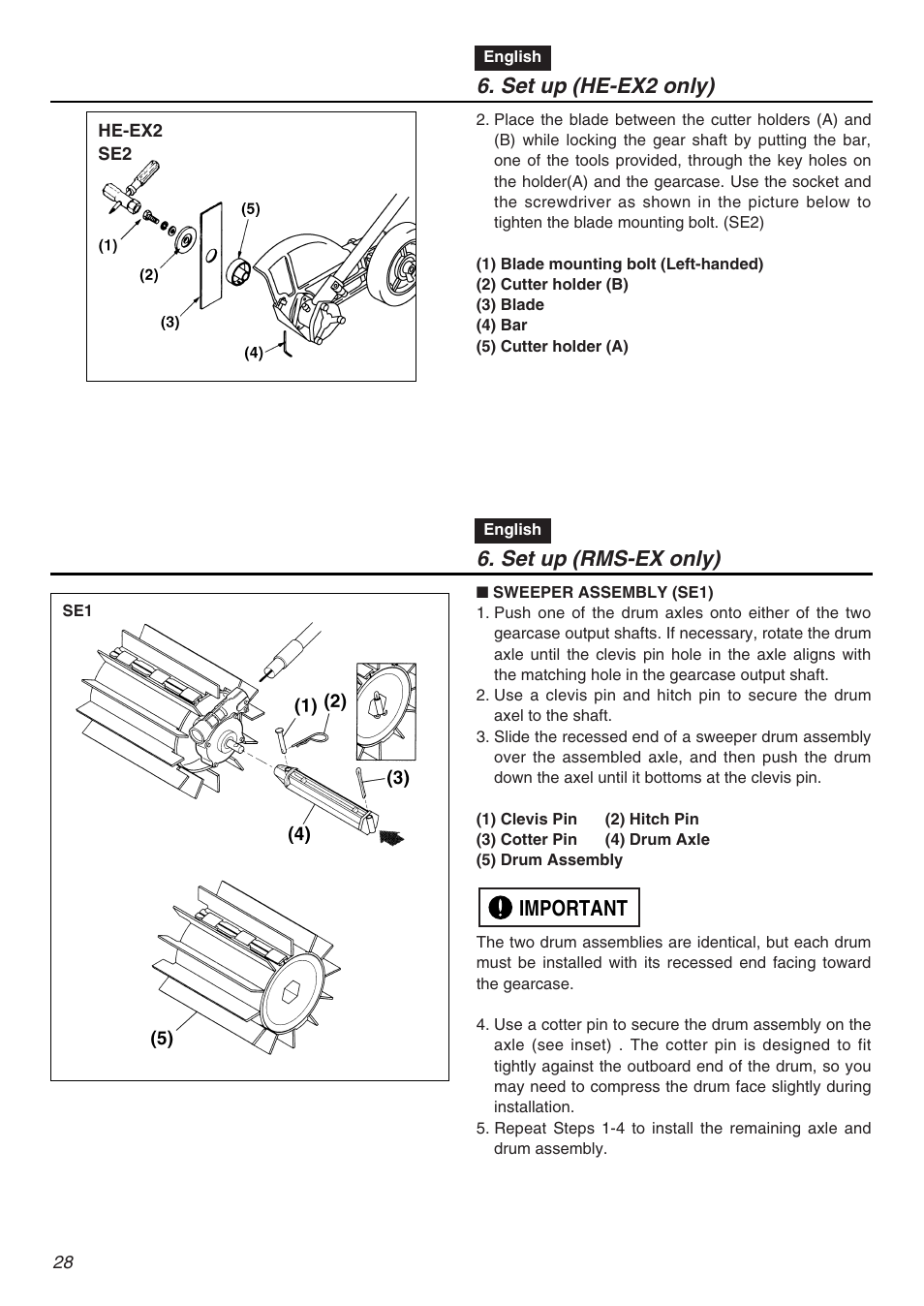 Set up (he-ex2 only), Set up (rms-ex only), Important | RedMax EXZ2401S-PH User Manual | Page 28 / 112