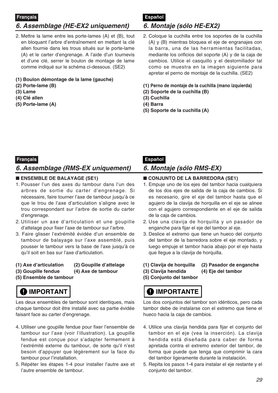 Important, Importante | RedMax EXZ2401S-PH User Manual | Page 29 / 112