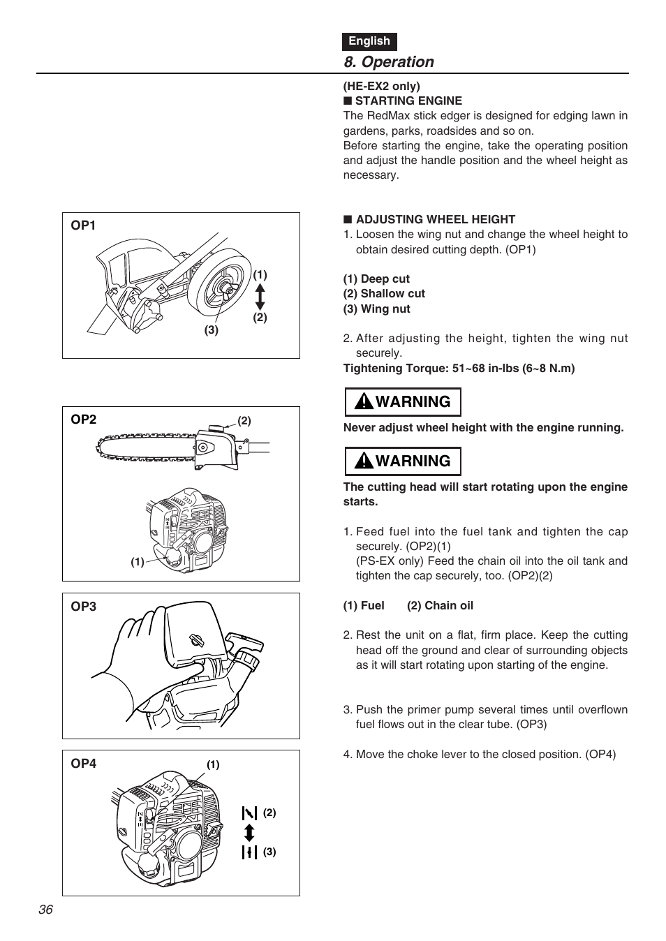 Operation, Warning | RedMax EXZ2401S-PH User Manual | Page 36 / 112