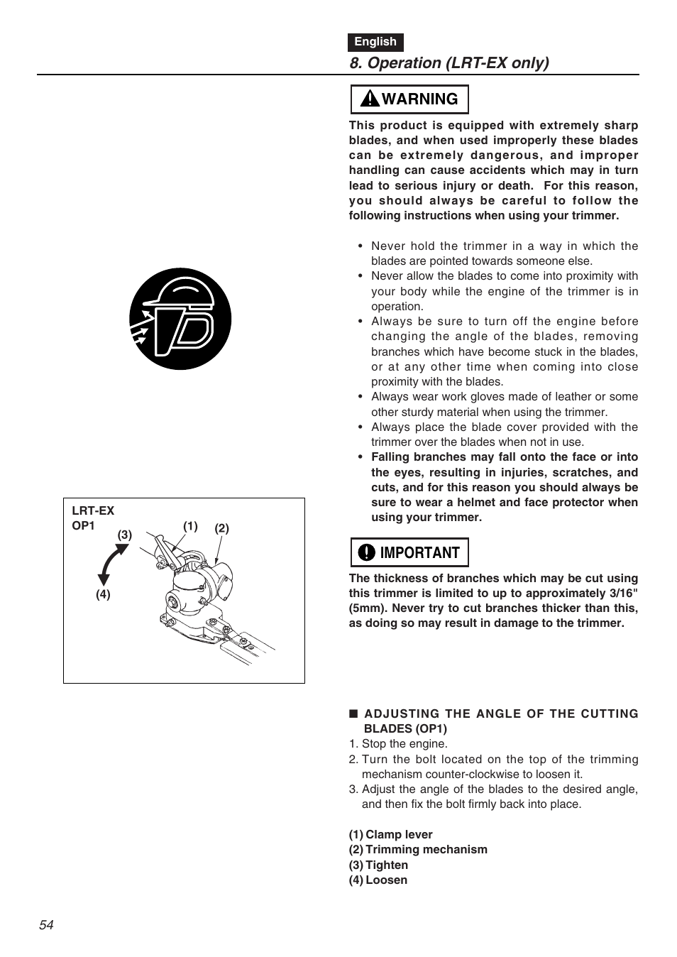 Operation (lrt-ex only), Important warning | RedMax EXZ2401S-PH User Manual | Page 54 / 112