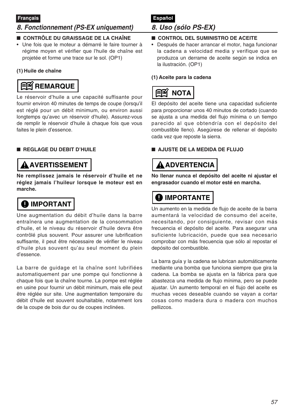 Importante advertencia nota | RedMax EXZ2401S-PH User Manual | Page 57 / 112