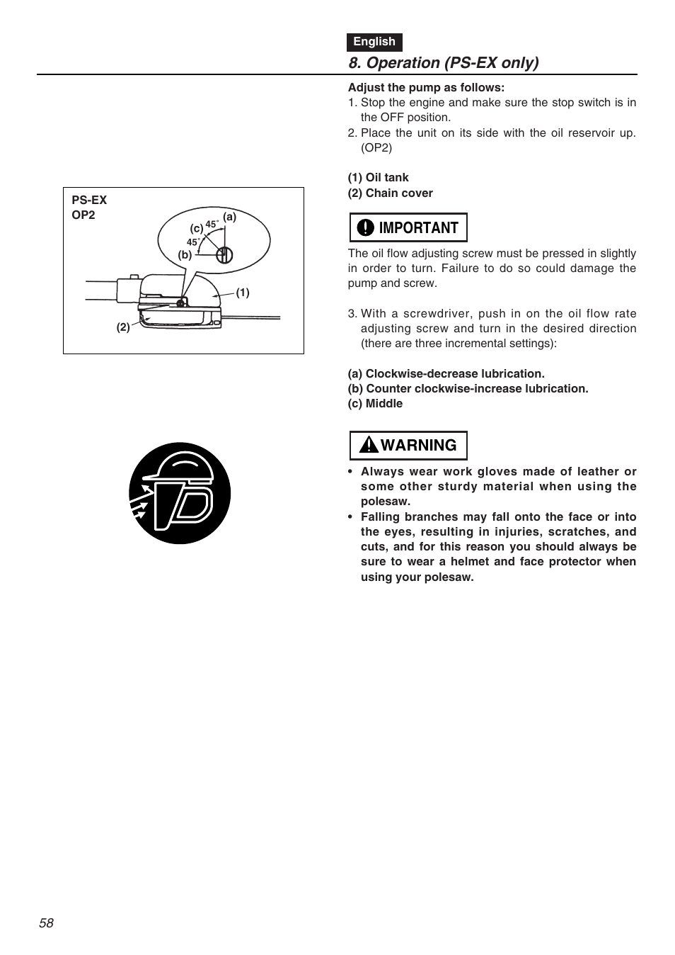 Operation (ps-ex only), Warning important | RedMax EXZ2401S-PH User Manual | Page 58 / 112