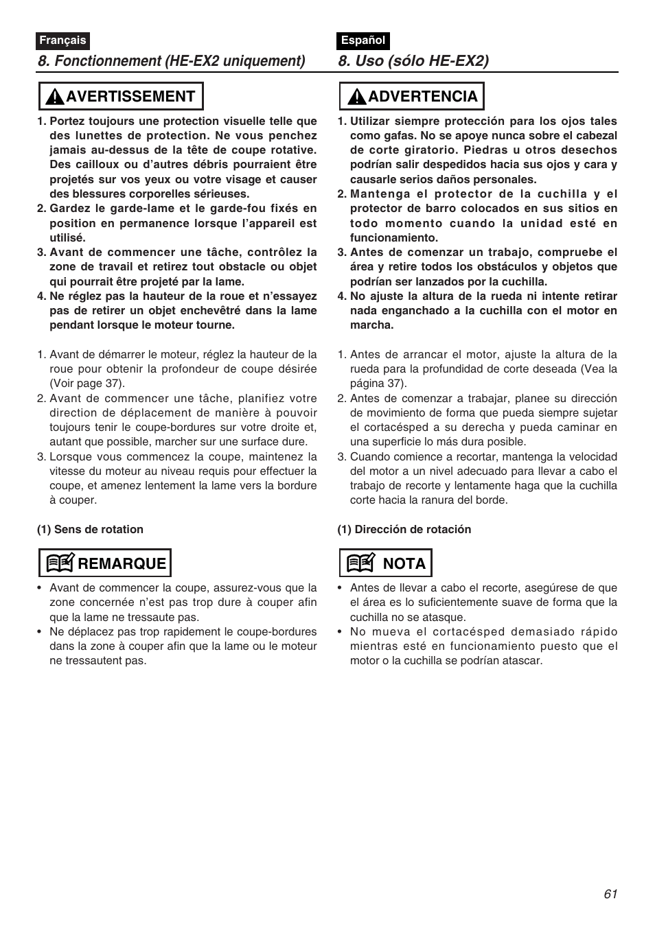 Nota advertencia | RedMax EXZ2401S-PH User Manual | Page 61 / 112