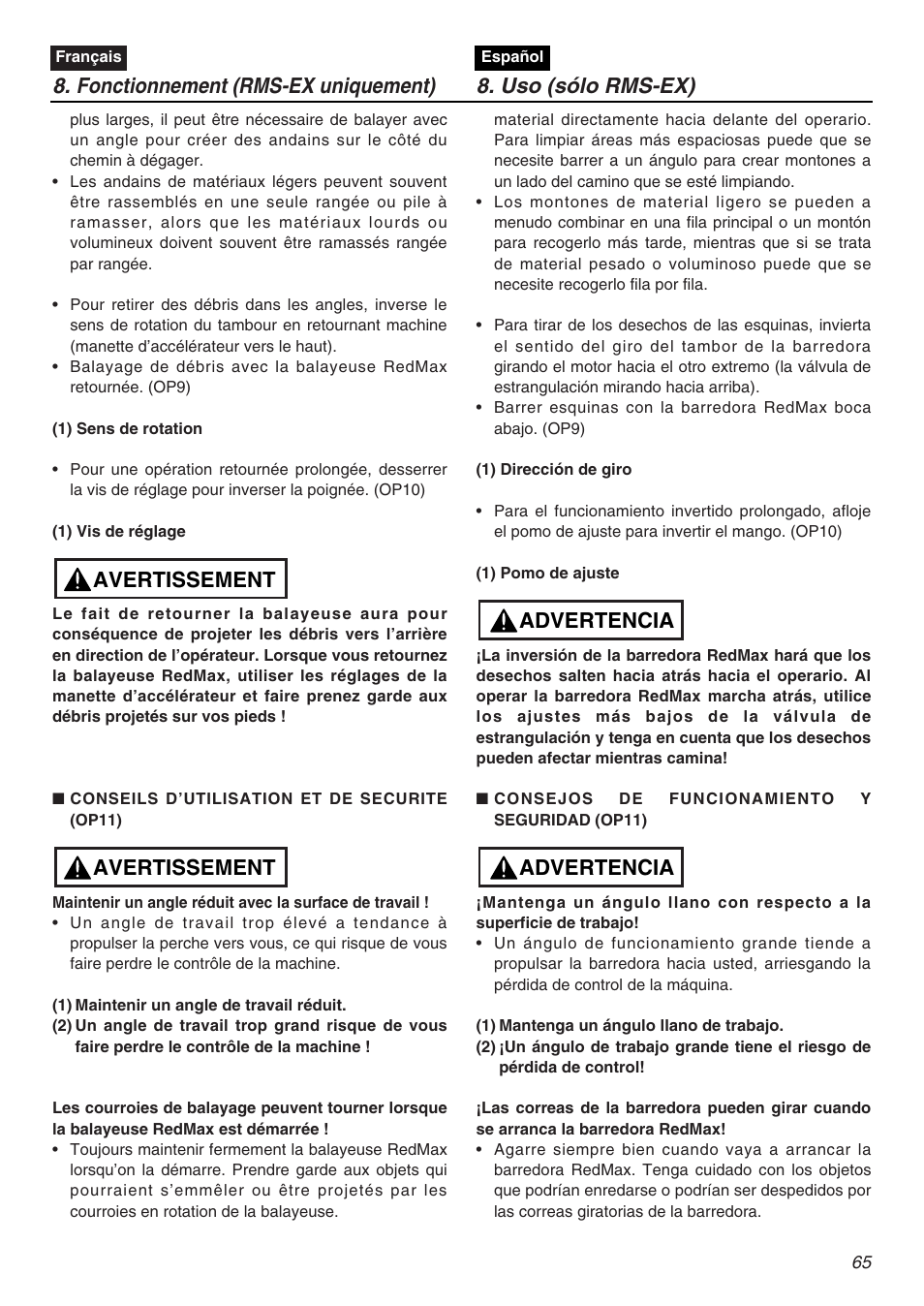Advertencia, Avertissement | RedMax EXZ2401S-PH User Manual | Page 65 / 112