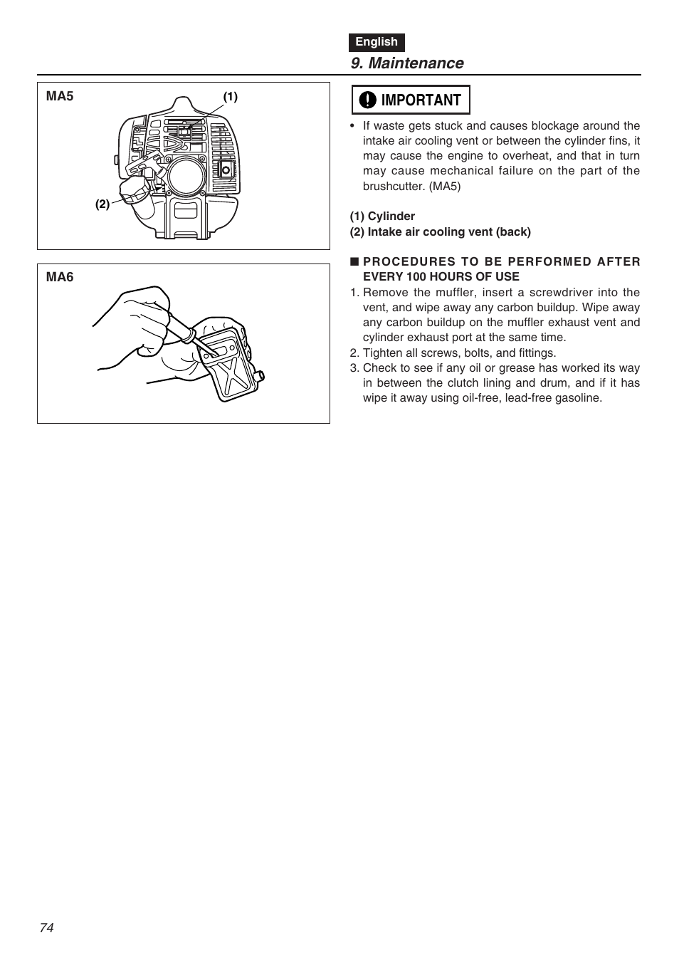 Maintenance, Important | RedMax EXZ2401S-PH User Manual | Page 74 / 112