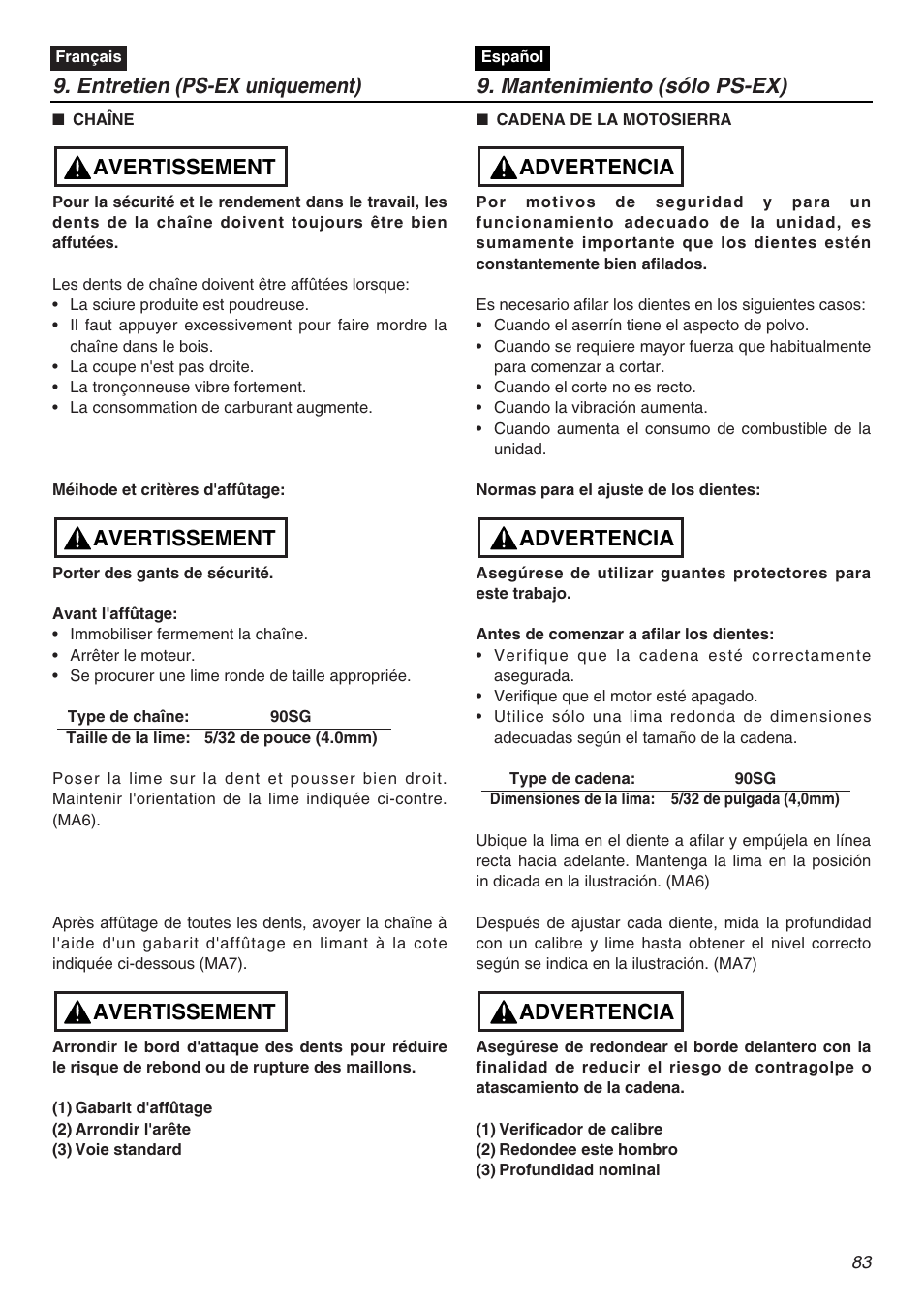 Avertissement, Advertencia | RedMax EXZ2401S-PH User Manual | Page 83 / 112