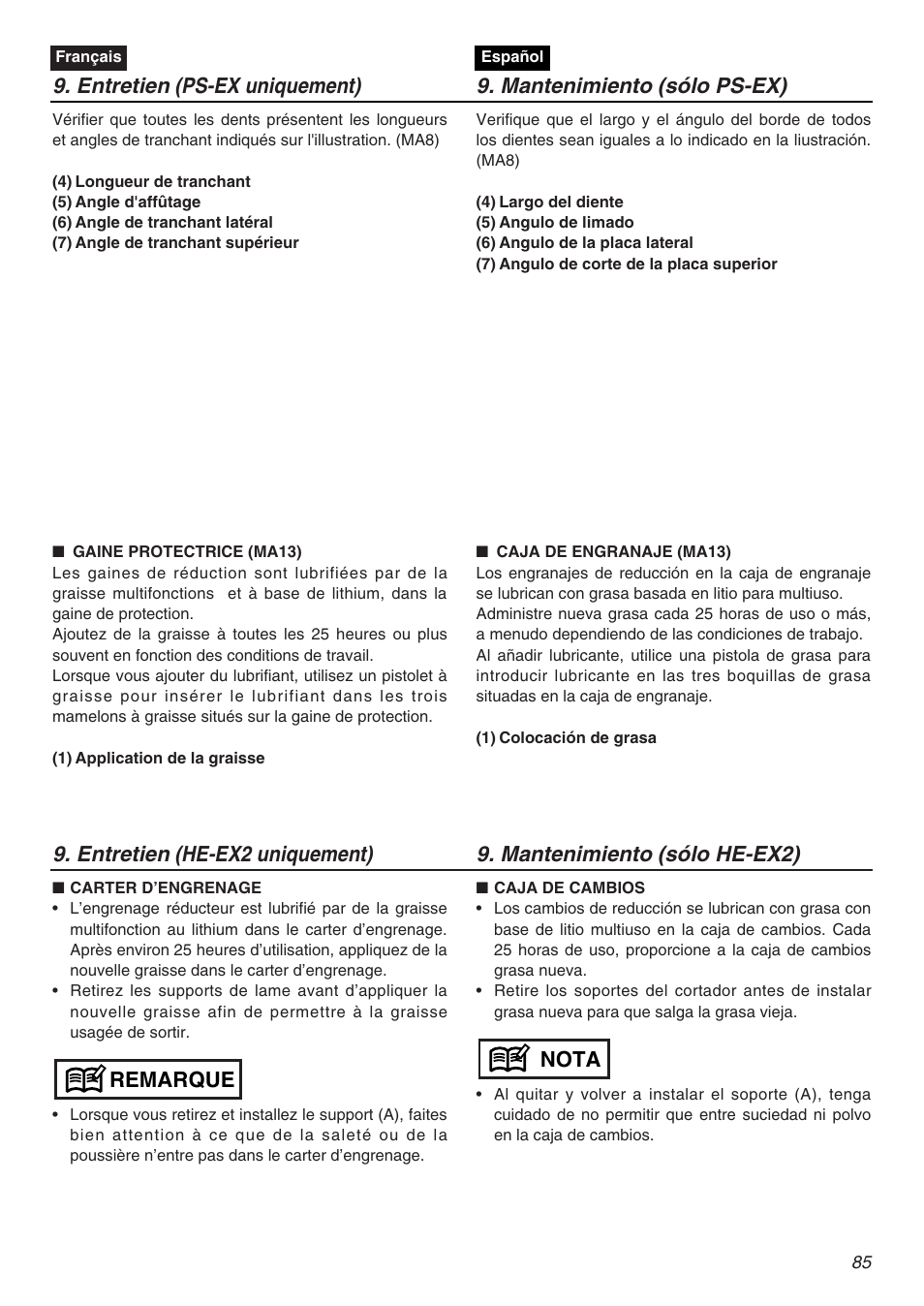 Remarque, Nota | RedMax EXZ2401S-PH User Manual | Page 85 / 112