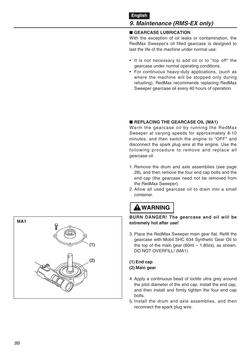 Maintenance (rms-ex only), Warning | RedMax EXZ2401S-PH User Manual | Page 86 / 112