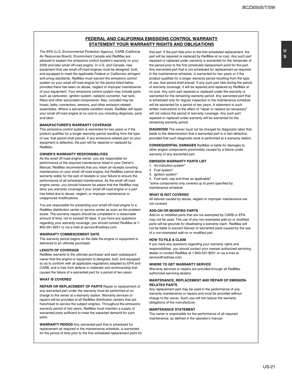 RedMax BCZ3050S User Manual | Page 21 / 23