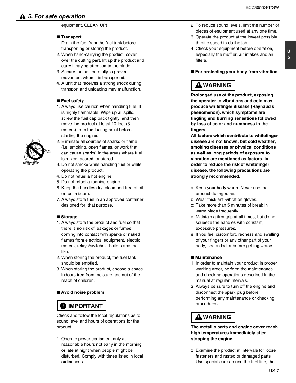 For safe operation, Important, Warning | RedMax BCZ3050S User Manual | Page 7 / 23
