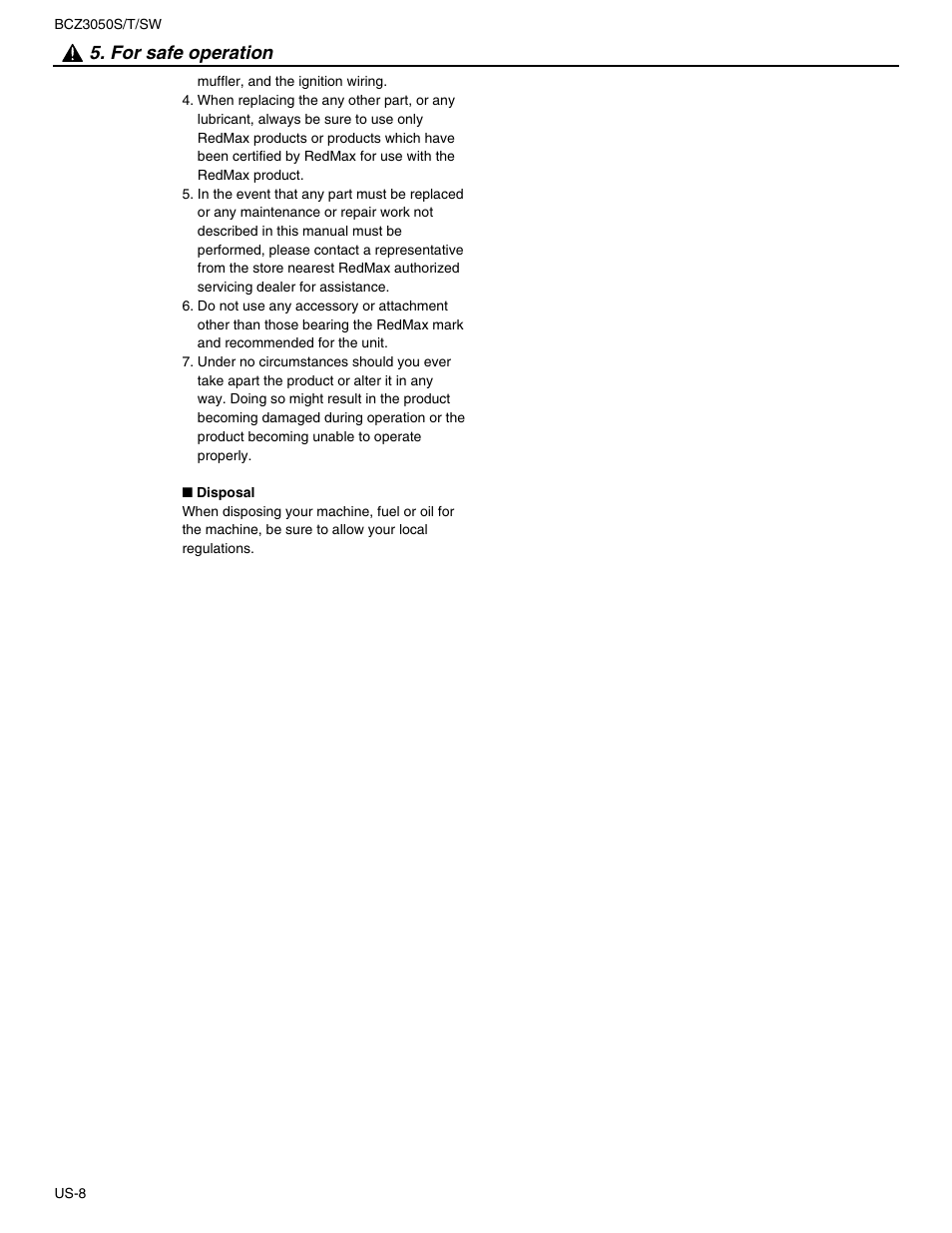 For safe operation | RedMax BCZ3050S User Manual | Page 8 / 23
